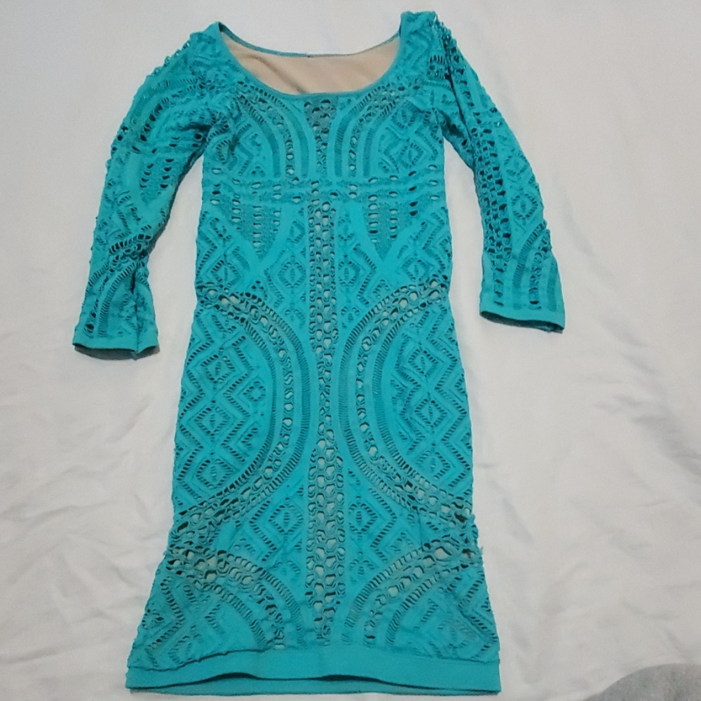 BEBE TEAL GREEN BODYCON DRESS